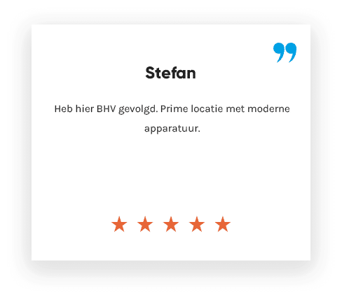 Review Stefan ***** "Heb hier BHV gevolgd. Prima locatie met moderne apparatuur"